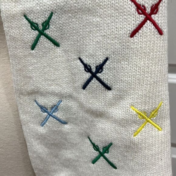 Mark & Graham Embroidered Ski Scarf Ivory Wool Blend Multicolor Ski Poles - Picture 6 of 12